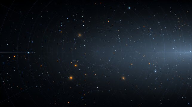 Abstract deep space background with glowing stars and circular orbit lines for astronomy and technology themes