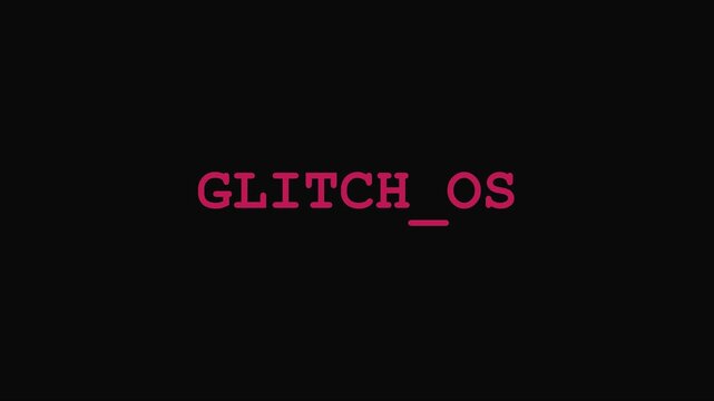 Glitch os text animation with digital distortion effect on 4k black background, for cyberpunk and, technology projects