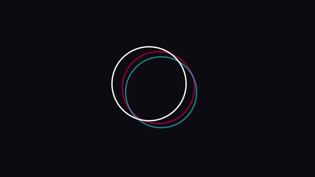 Minimalist abstract motion with intersecting neon circles on dark animation 4k background, for modern ui, and tech presentations