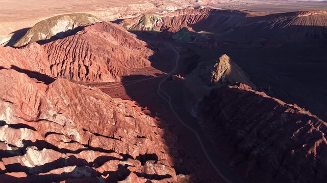 Aerial view of Rainbow Valley in the Atacama Desert, Chile