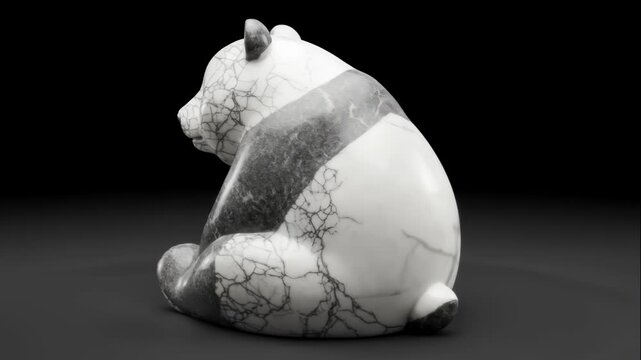 Rotating marble panda sculpture showcasing unique textures in high definition