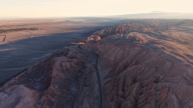 Aerial view of scenic road through Atacama Desert highland