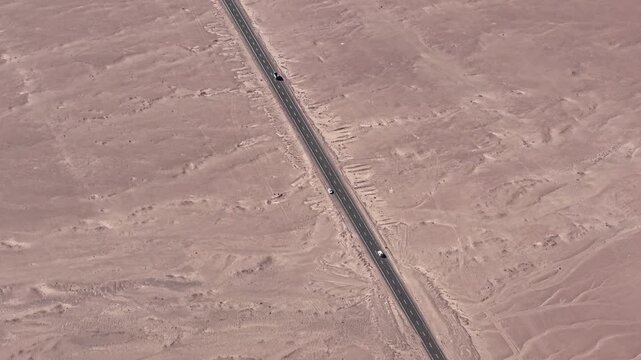 Aerial view of remote road through Atacama Desert, Chile