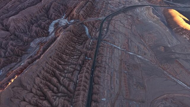Aerial view of Desert road in Atacama Desert, Chile