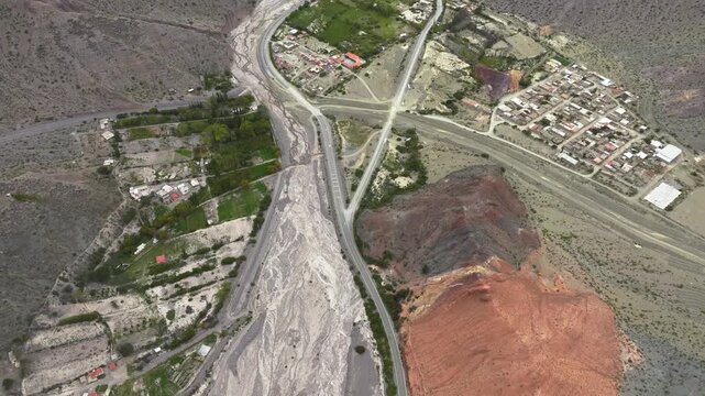 Aerial view of Purmamarca valley in Jujuy, Argentina
