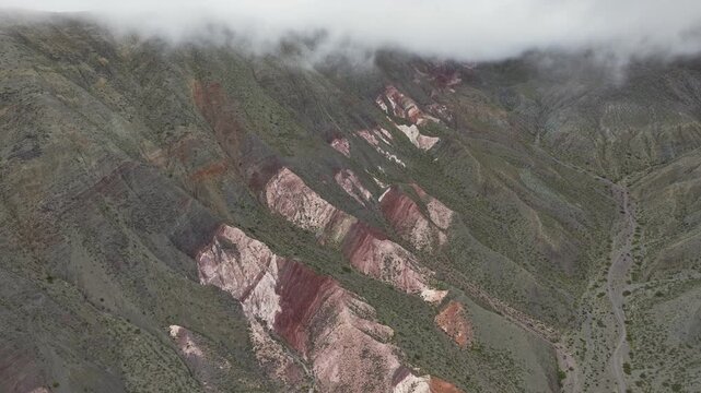 Misty multicolored mountains in Purmamarca, Jujuy, Argentina