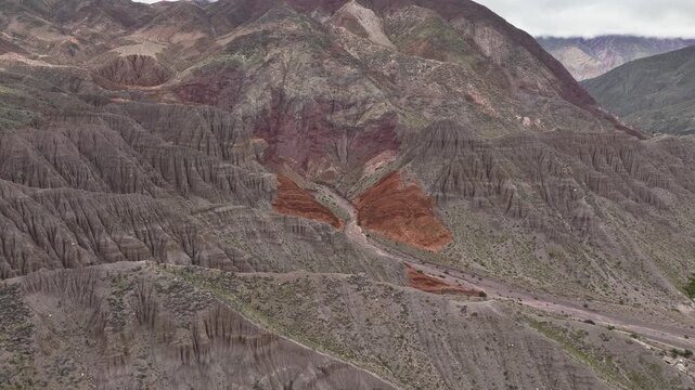 Eroded multicolored mountains in Purmamarca, Argentina