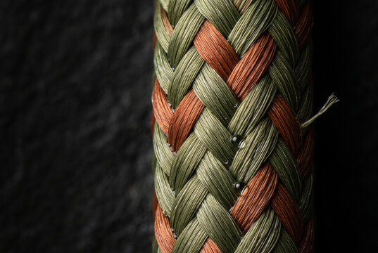 Braided natural fiber texture with rustic woven pattern and copy space