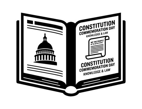 Open book icon showing the united states constitution with capitol building and legal document scroll illustration Vector