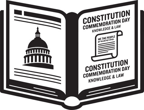 Open book icon showing the united states constitution with capitol building and legal document scroll illustration Vector