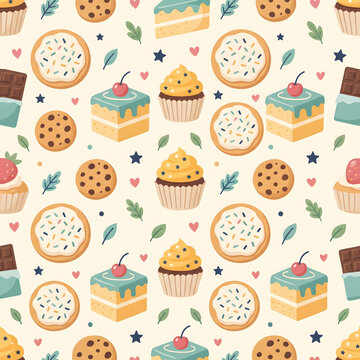 seamless pattern with cupcakes, chocolate, muffin
