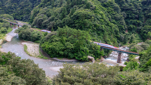 深緑の仙岩峠を走り抜ける秋田新幹線