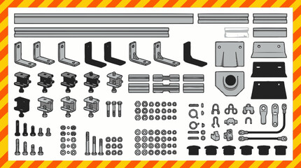 Fototapeta premium Industrial hardware components collection with fasteners and brackets. EPS Editable