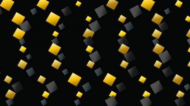 Abstract geometric pattern of golden and grey squares on black background