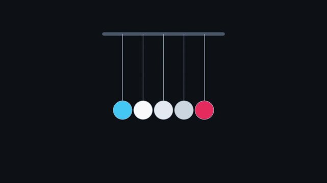 Minimalist newton&rsquo;s cradle animation: kinetic energy and physics concept loop 4k motion momentum