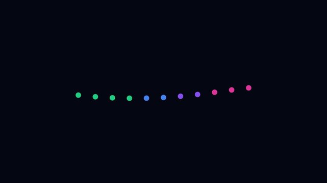 Minimalist rainbow loading animation with pulsing dots on 4k black background, gradient
