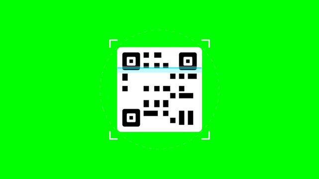 Close Up QR Code Scan On Bright Green Background.