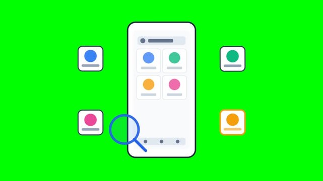 Smartphone App Icon Search On Bright Green Background.