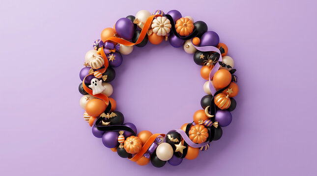 Handmade Halloween beaded bracelet with orange, black, purple, and green beads on pastel background