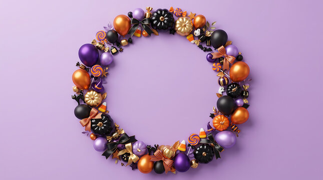 Handmade Halloween beaded bracelet with orange, black, purple, and gold skull charms on pink background