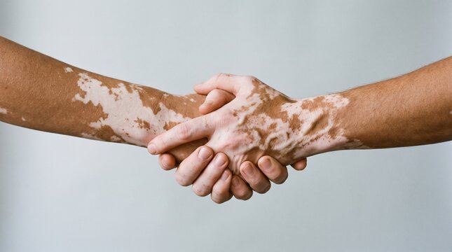 Handshake between two people with vitiligo skin condition