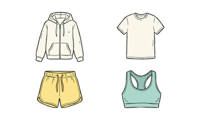Fototapeta premium Athletic Apparel Set with Hoodie Shorts Sports Bra and Tee Vector Illustration