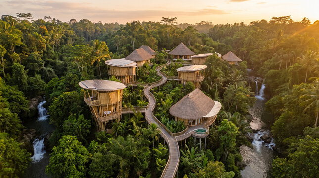 Luxury zero-carbon eco-resort masterplan in tropical jungle