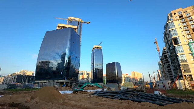 The International Financial Center under construction in Minsk-World residential complex. Skyscrapers construction of complex of office and residential elite class. Belarus, Minsk, May 8, 2026.  