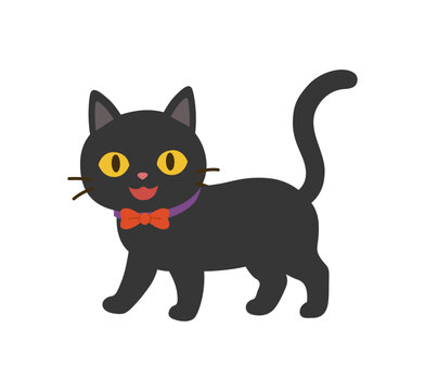 ハロウィンの黒猫イラスト　かわいい黒猫の季節イベント素材