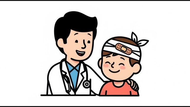 Caring doctor comforts injured child with gentle assurance and supportive checkup