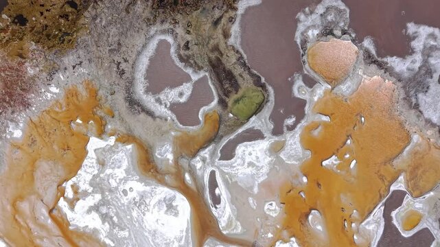 Aerial view of Salt lagoon in Atacama Salt Flats