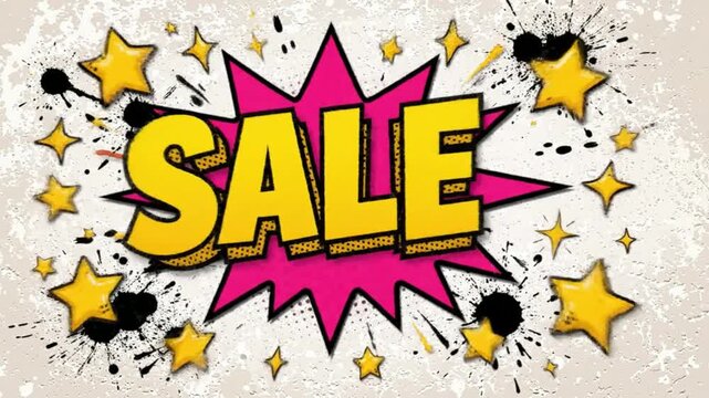 Dynamic comic book style sale promotion animation with pop and starburst for retail marketing and e-commerce campaigns