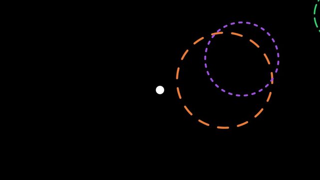 Abstract motion with animated dashed circles and animation 4k white point on black background, motion animation