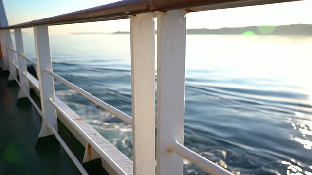 View of ocean water from ship deck railing
