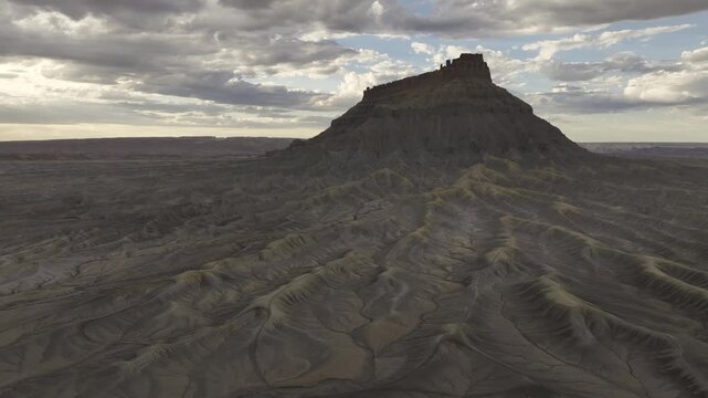 Aerial view of Factory Butte and Utah badlands