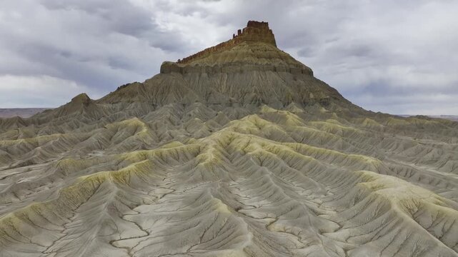 Aerial view of Factory Butte badlands in Utah, USA