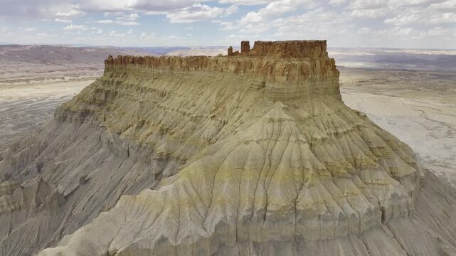 Aerial view of Factory Butte sandstone formations in Utah