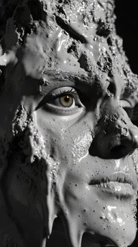 Close-up Portrait of a Face Covered in Thick Mud and Texture
