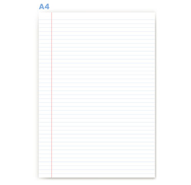 College Ruled Paper displays blue horizontal rules beside red writing margin across white field. Ideal for school assignments, handwriting practice, classroom notes, office correspondence