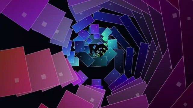 Vibrant purple and blue geometric tunnel.