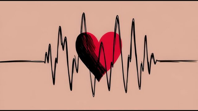 Dynamic heartbeat animation with pulsating heart and sound wave elements