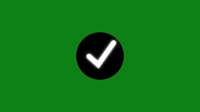 Animated white check mark icon in green circle. Isolated on a white background.