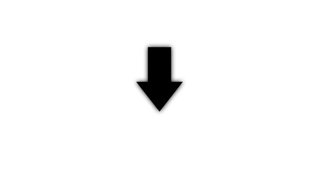 Animated arrow pointing down on black background.Abstract glowing down arrow icon animation