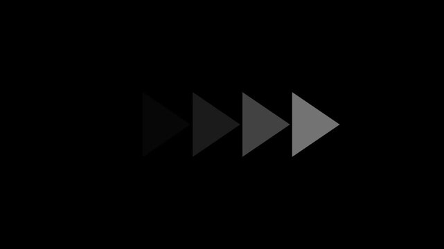Fast forward white symbols icon symbol animation on black background. Fast forward sign moving forward 4K