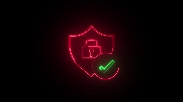 glowing neon blue color lock animation icon security privacy password protection safety animated on black background. 4k motion graphic animation.