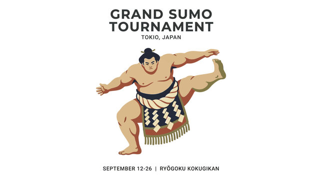 Illustration of a Sumo Wrestler Performing a Ritual Leg Lift