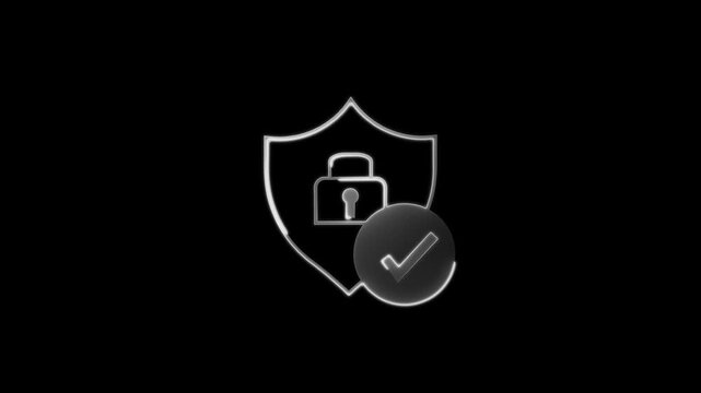 glowing neon blue color lock animation icon security privacy password protection safety animated on black background. 4k motion graphic animation.