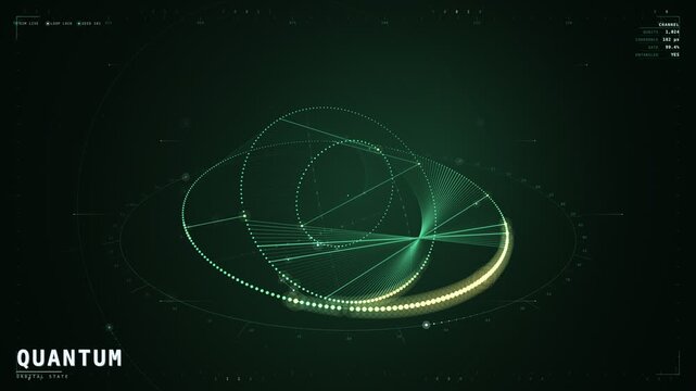 Green quantum orbital state lens with radiant particle rays motion