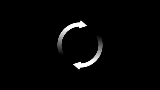 Circle arrow refresh and reload icon animation with loading progress on black background. 4k