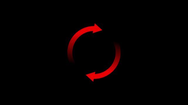 Circle arrow refresh and reload icon animation with loading progress on black background. 4k